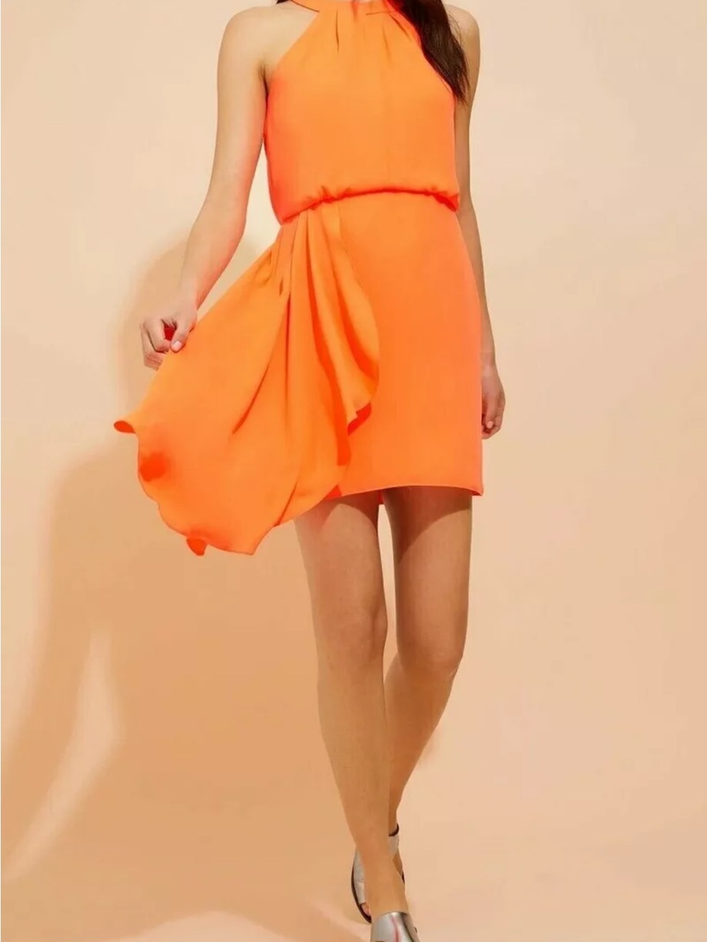 Halston Heritage Neon Orange Halter Dress